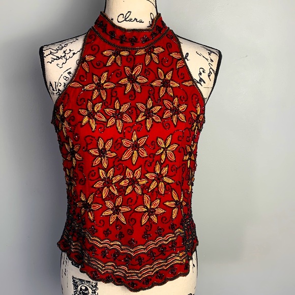 Papell Boutique Evening Floral Beaded Tank - Picture 1 of 7